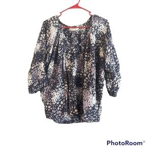 Rebecca Taylor Leopard Print Silk Blouse Animal Print Black Half Sleeve 8